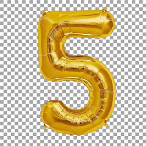 تصویر دپر بری شده عدد پنج بادکنکی طلایی رنگ